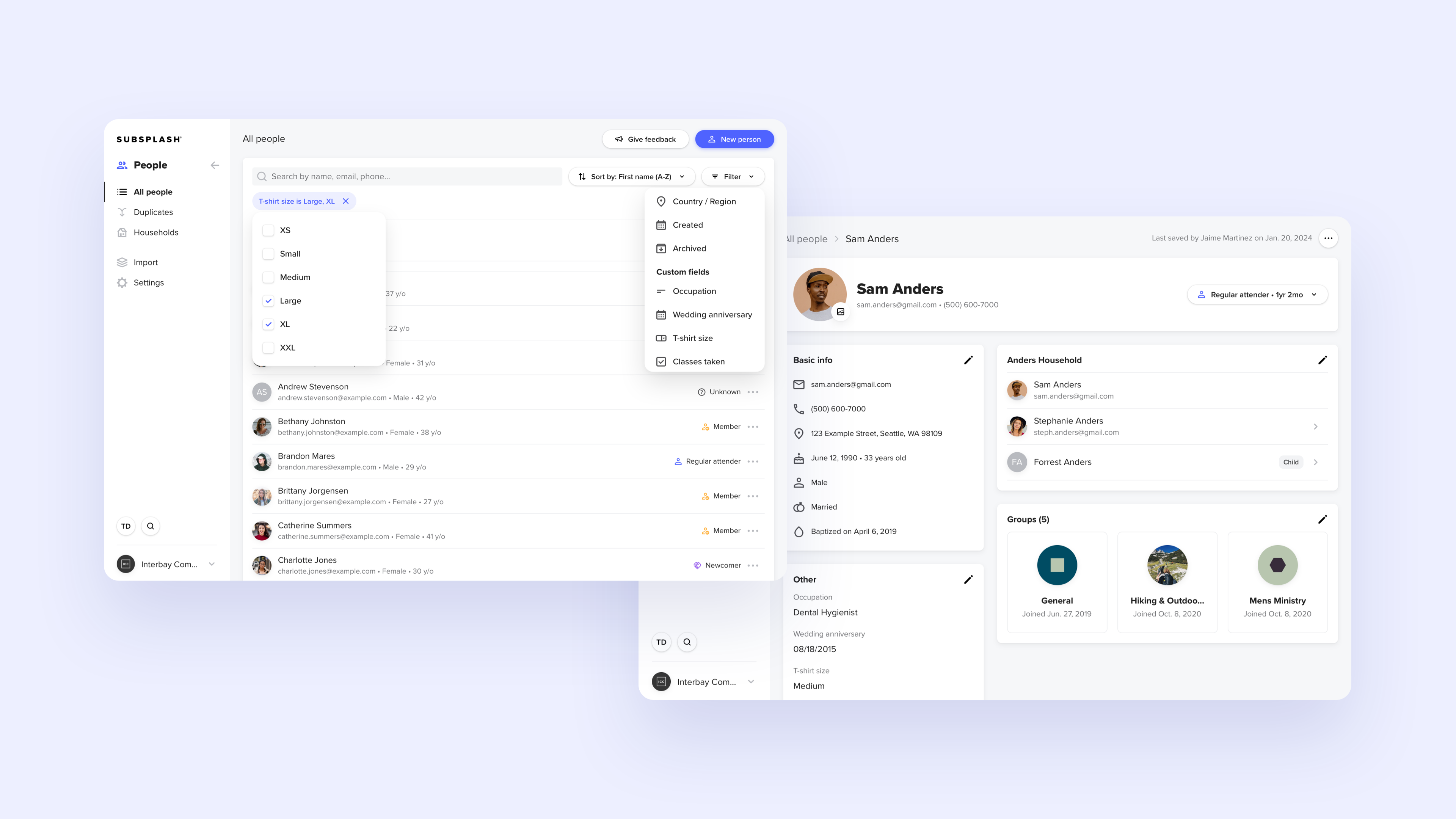 People filtering & custom fields